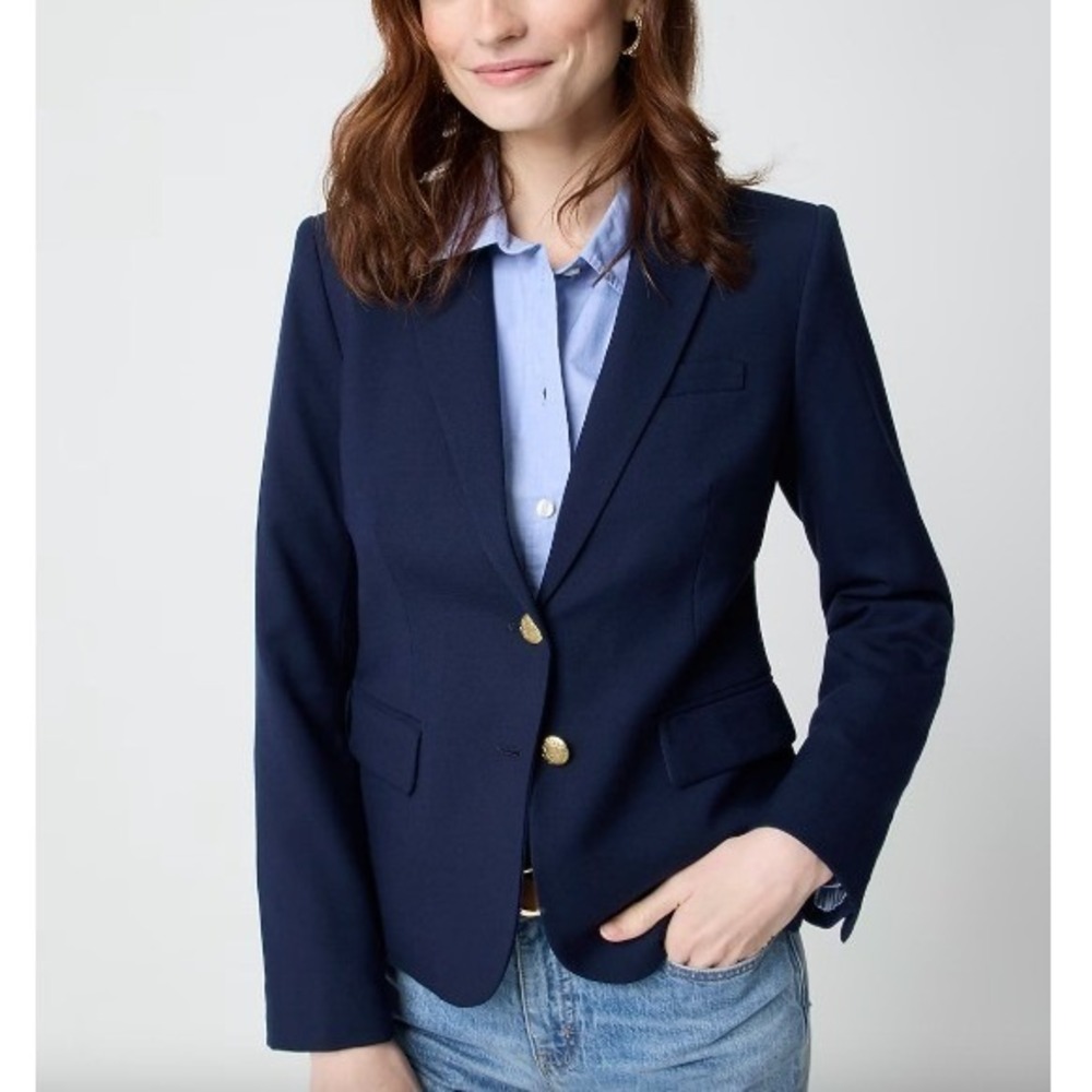 J.Crew Schoolboy Navy Wool Tailored Blazer Gold Buttons Office Prep | Size 8